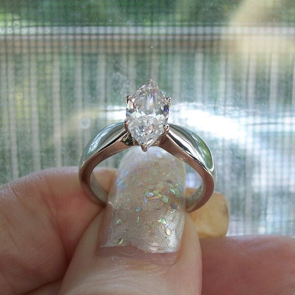 925 STERLING SILVER Marquise Cut Solitaire Ring Clear Cubic Zirconia - Picture 9 of 16